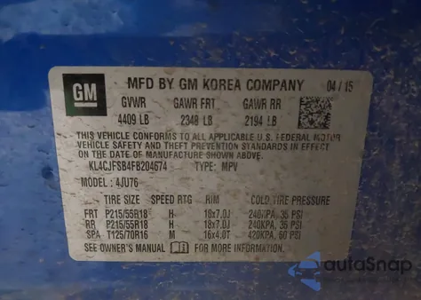 2015 Buick Encore Convenience from USA, damaged, VIN KL4CJFSB4FB204674